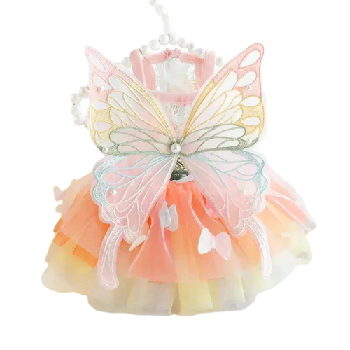 Robe de princesse pour chiens : Robe rose et jaune avec papillon - Tenue luxueuse pour l’été Transparent Background