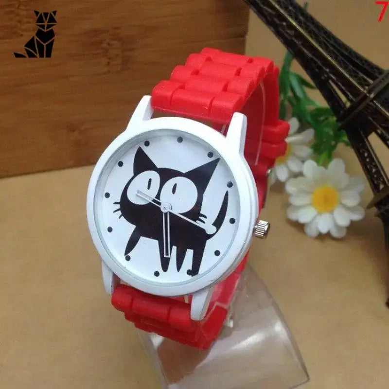 Belle Montre Chat Au Design Cartoon Pour Les Amoureux Des Félins - Rouge