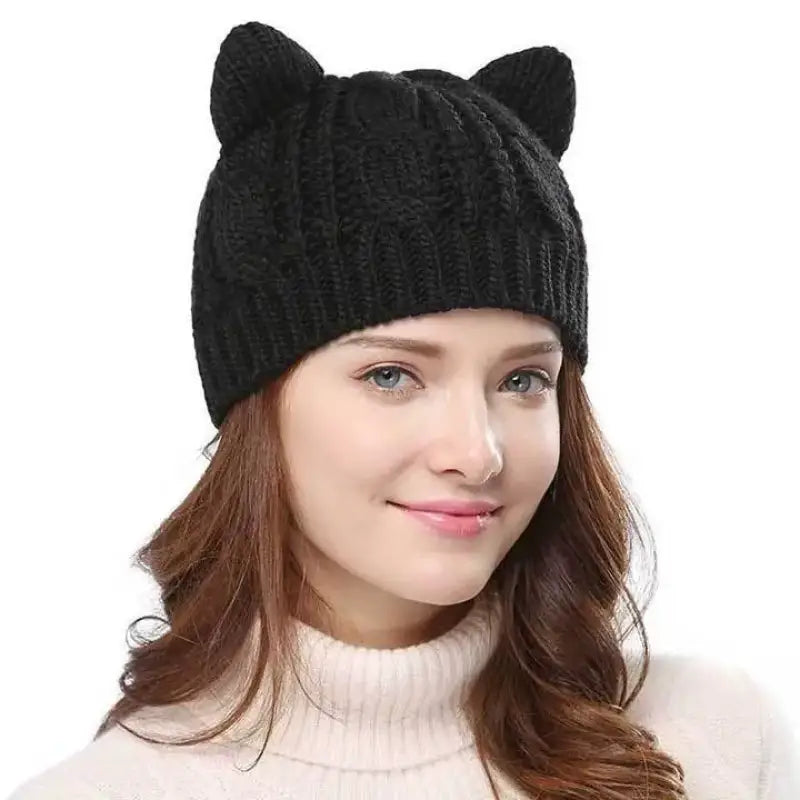 Bonnet Chat Kawaii Avec Petites Oreilles En Coton Tricoté à La Main