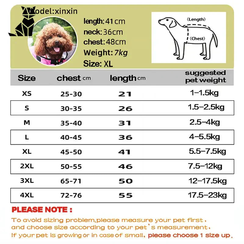 Tableau des tailles pour la capuche transparente pour chiens - Protection optimale, capuche pour toutes les tailles