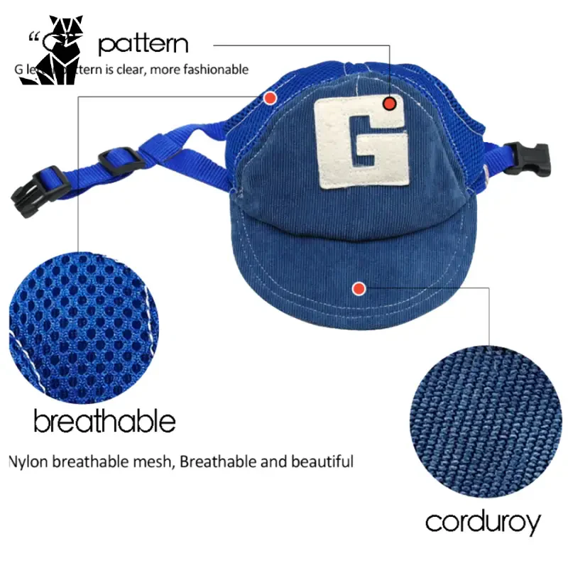 Chapeau bleu chic pour chiens avec lettre blanche, parfaite casquette en jean pour le style et la protection