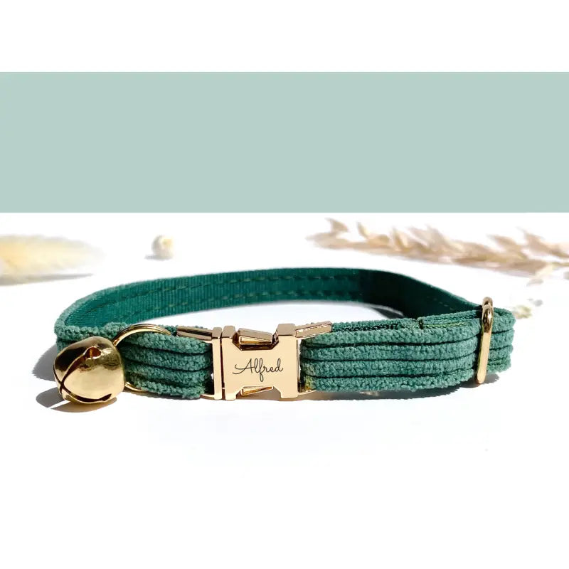 Collier Chat Personnalisé Velours Vert