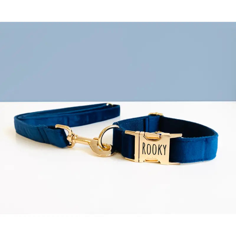 Collier Chien Personnalisé Velours Bleu Marine