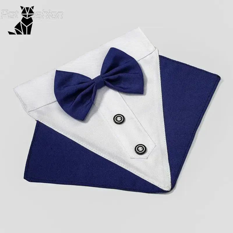 Collier Chic Nœud Papillon pour chien : Chemise blanche avec nœud papillon bleu