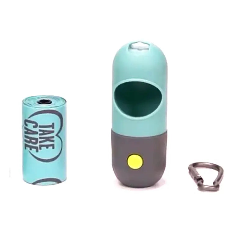 Distributeur de sacs à crottes avec LED pour les promenades nocturnes, petite bouteille et canette de soda à proximité