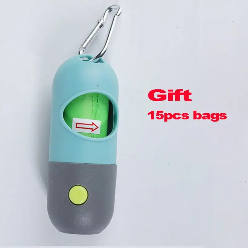 Distributeur de sacs à crottes bleu et gris avec LED pour les promenades nocturnes