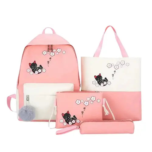 Ensemble Chat Scolaire: Chic Avec Sac à Bandoulière Et Accessoires - Rose Transparent Background