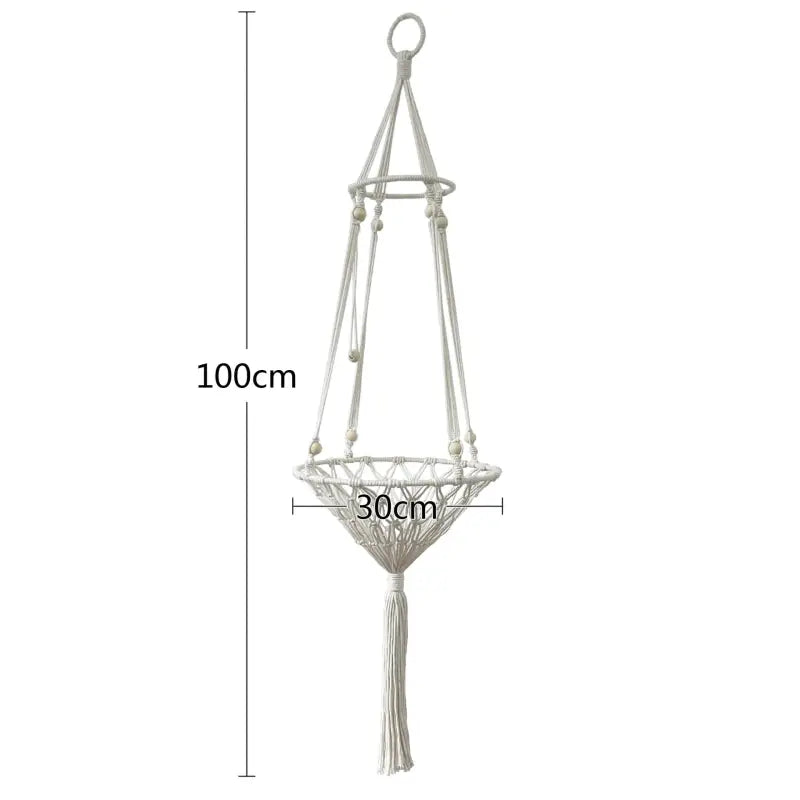 Jardinière suspendue en métal blanc avec Hamac en macramé à confort optimal pour chat