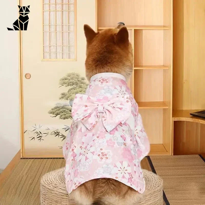 Chien en kimono rose de la collection Vêtements pour Chiens et Chats : Collection Kimono Japonais