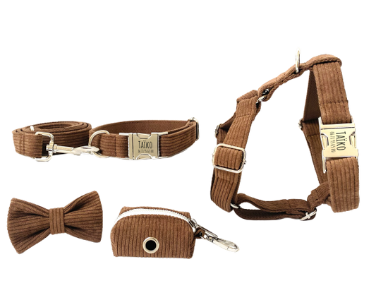 Kit Complet Chien Personnalisé Velours Côtelé Chocolat Transparent Background
