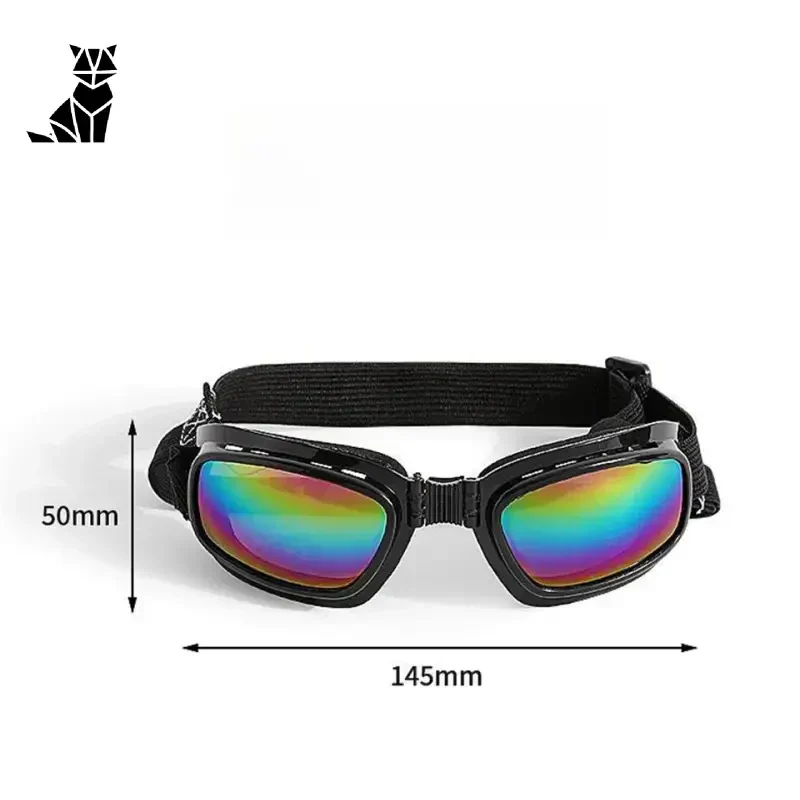 Lunettes de soleil pour chiens : Verres miroirs élégants et sangle noire pour les promenades ensoleillées avec les animaux de compagnie