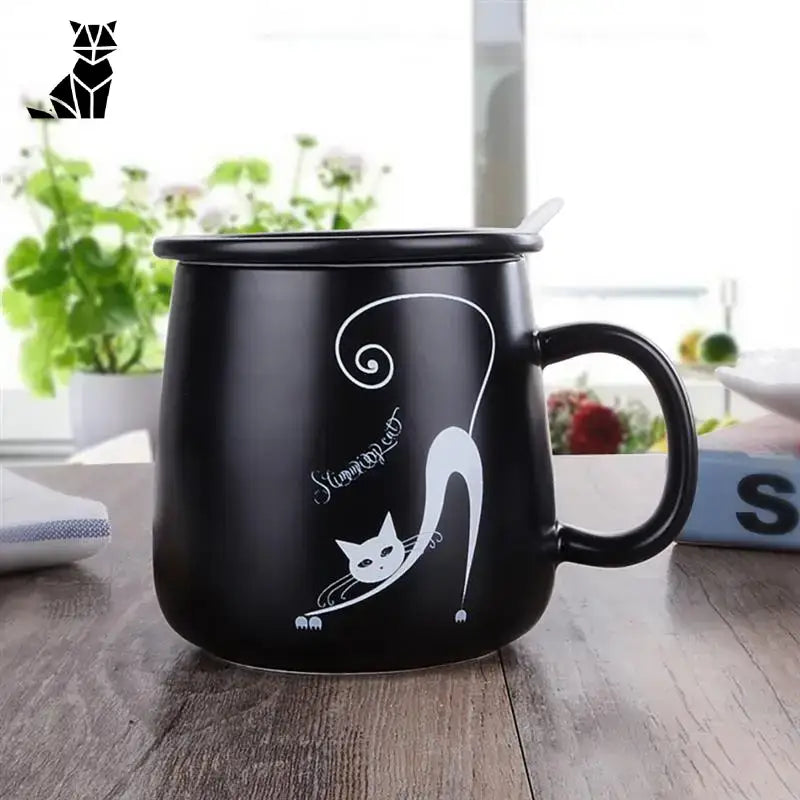 Mug Chat Blanc: Savourez Chaque Gorgée Avec élégance! Noir Etirement