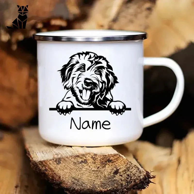 Mug blanc personnalisé pour chien sur une bûche|Mug original avec animaux|Cadeau personnalisé pour animal de compagnie