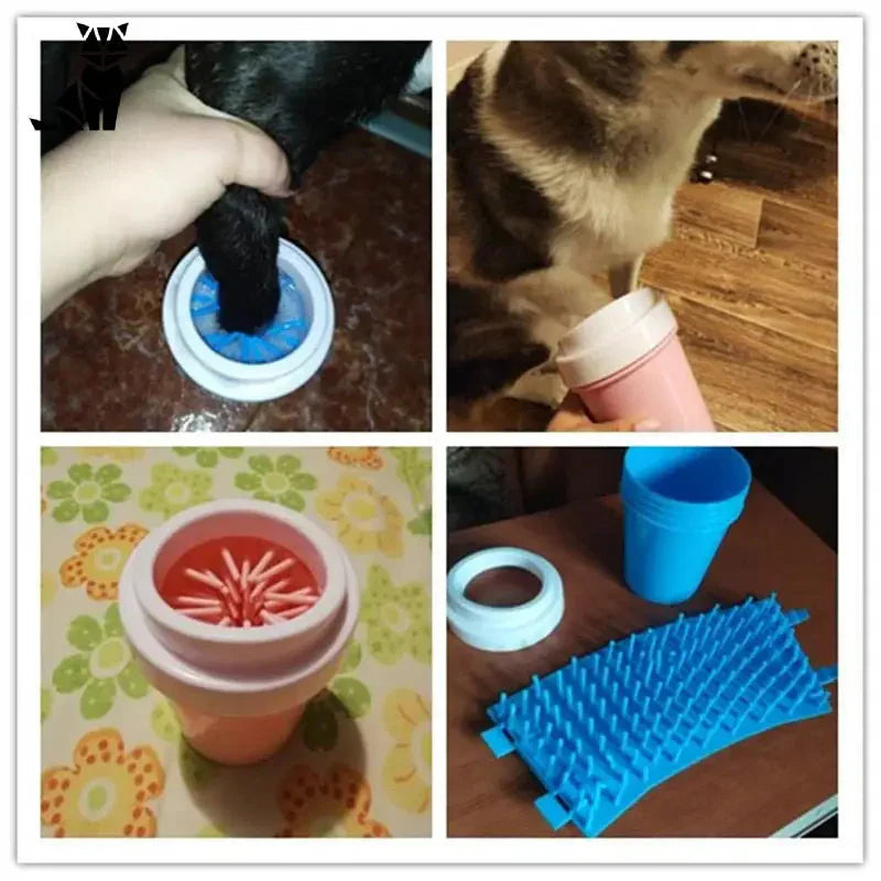 Nettoyeur de pattes de chien en silicone souple avec collage de photos de chats et de gobelets d’eau