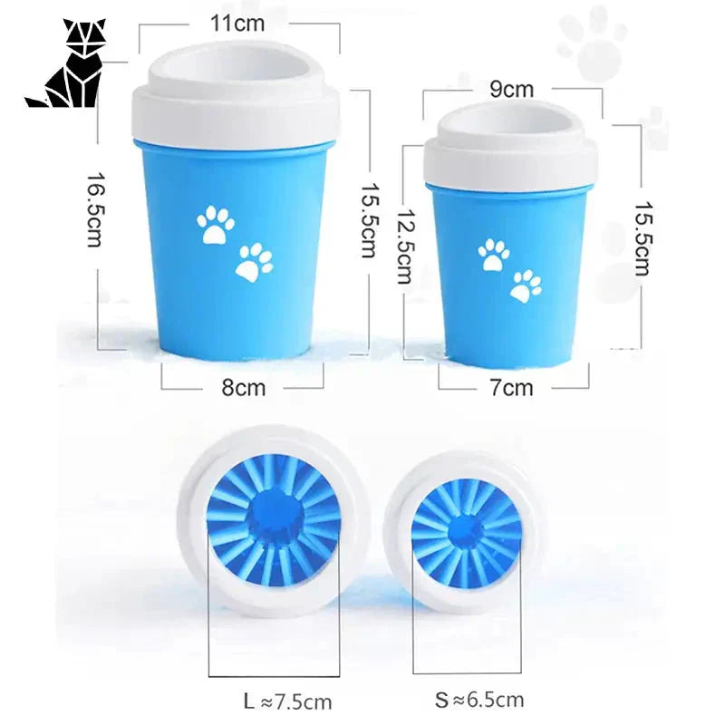 Nettoyeur de pattes de chien en silicone souple avec couvercles bleu et blanc