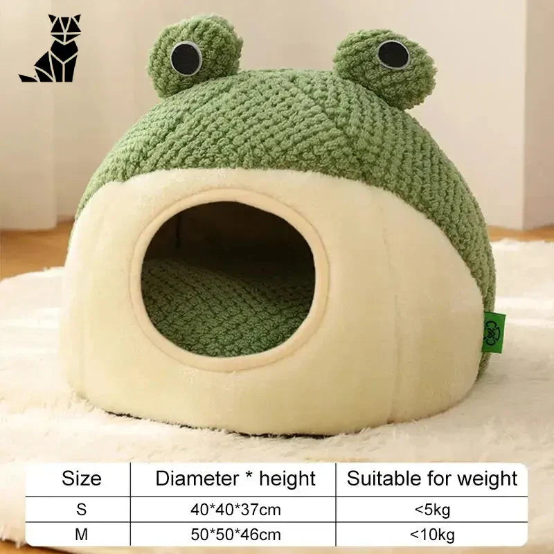 Nid de grenouille en peluche pour un sommeil profond : Maison de chien grenouille verte avec tapis blanc - sommeil profond