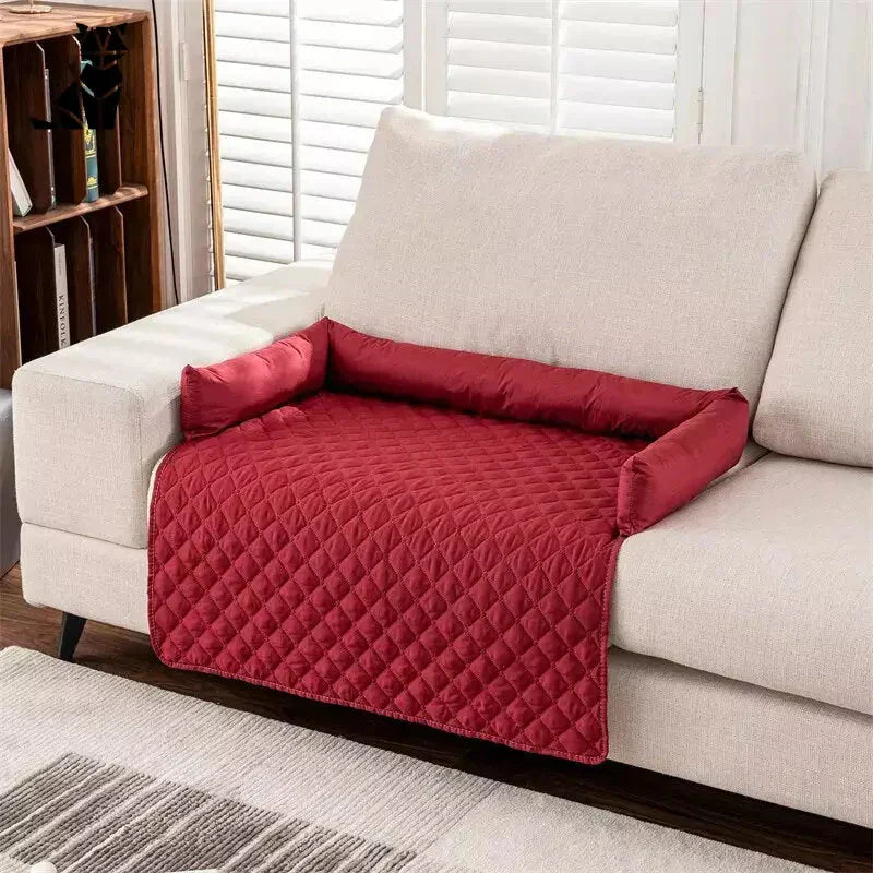 Protective Waterproof Dog Bed Cover by [Brand Name] - Red Quilted Couch Cover for Pets