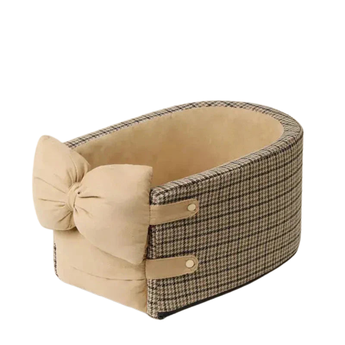 Siège auto pour chien confort ultime en tissu écossais avec nœud, parfait pour les petits animaux Transparent Background