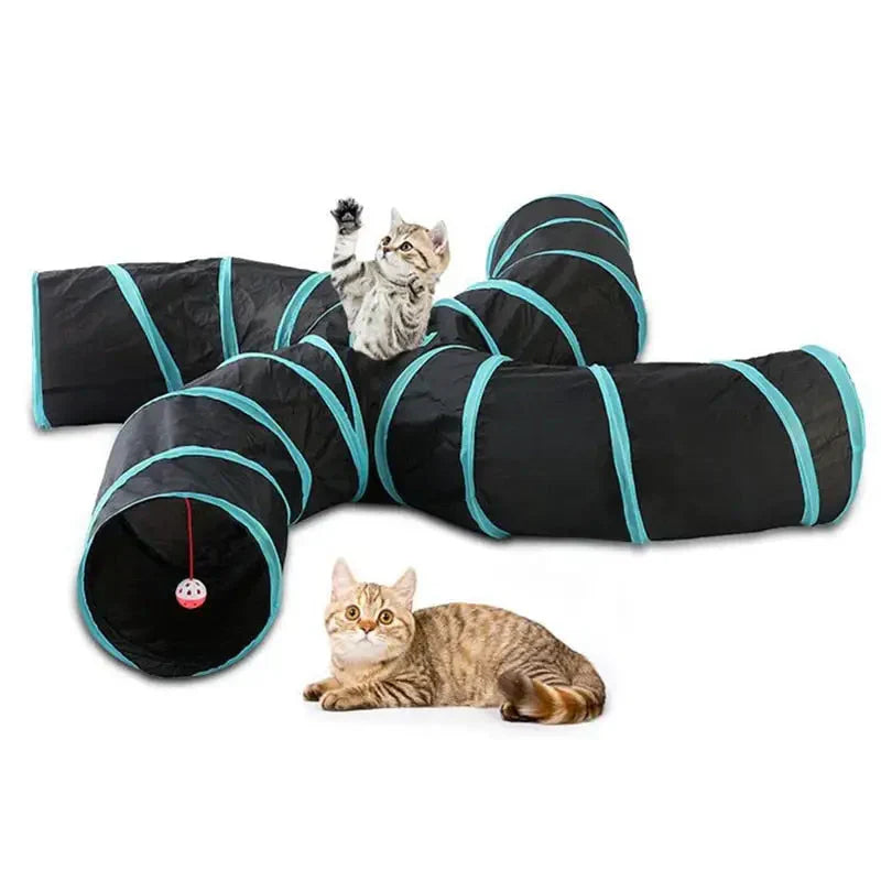 Tunnel de jeu pour chat noir et bleu, en nylon durable et amusant